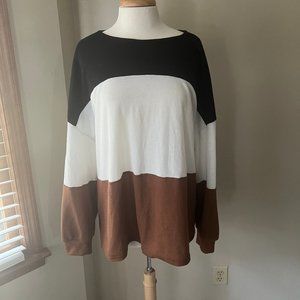 Black, White, and Brown Colorblock Top